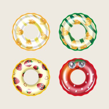 Benzersiz tasarımları olan dört şişirilebilir yüzme halkası.