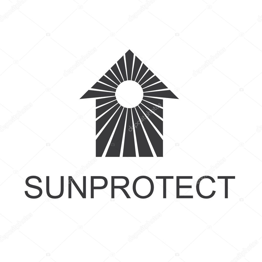 Minimal house logo with radiant rays resembling sunlit.