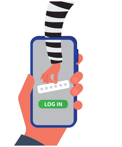 Akıllı telefon ekranı illüstrasyonundan şifreyi çalan sosyal ağ korsanı