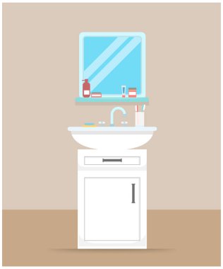 Lavabolu ve aynalı banyo.