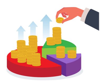 Farklı iş unsurlarının turta grafiği vektör illüstrasyon hisse senedi