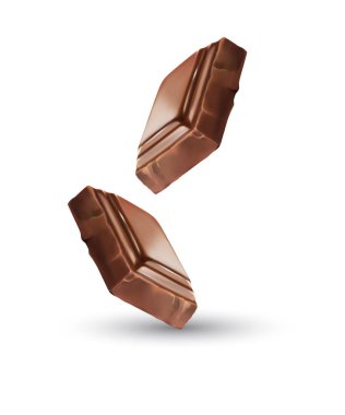 Çikolata stoğu çizimi. Çikolata parçaları. 3d gerçekçi vektör stok illüstrasyonu