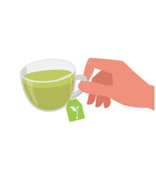 Sıcak yeşil çay fincanı düz tasarım vektör illüstrasyonu