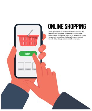 Akıllı telefon ekranında alışveriş torbası. Cep telefonuyla online alışveriş.