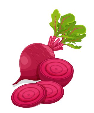 Mor pancar kökü yarısı ve beyaz arkaplan resimlerinde izole edilmiş dilimler.
