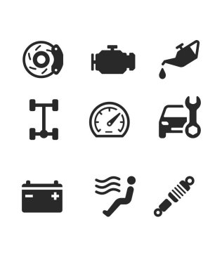 Araba parçaları ve araba servisi simgesi stok çizimi. Otomatik simgeler stok illüstrasyonunu ayarla