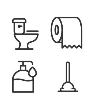 Tuvalet tuvalet simgeleri ayarlayın. Beyaz arka plan üzerinde izole web tasarımı için tuvalet tuvalet vektör simgeleri anahat seti