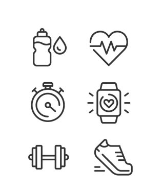 İnce çizgi ikonlarının spor ve spor seti. Koleksiyon Taslak Sembol Formu, Spor Salonu ve Sağlık Hizmetleri İllüstrasyonu