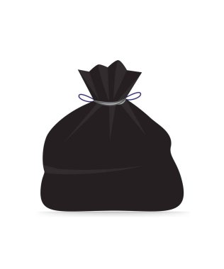 Siyah plastik torba stok çizimi. Plastik çöp torbası simgesi beyaz arkaplanda izole edilmiş. Beyazda izole edilmiş çöpler için siyah konteyner. Çöp geri dönüşüm ve kullanım ekipmanları. Atık yönetimi. hisse illüstrasyonu