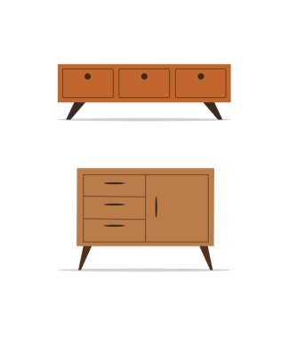 Kahverengi ahşap çekmeceler. Vektör illüstrasyon serisi.