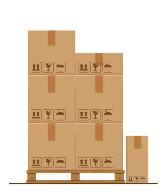 Tahta bir palette paket kutuları. Düz vektör illüstrasyon stok illüstrasyonu