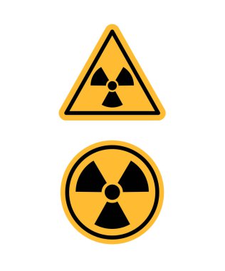 Radyasyon belirtisi. Yuvarlak ve üçgen gerçekçi radyasyon işareti. Vektör, bir radyasyon işaretinin karikatür çizimi. Vektör. hisse illüstrasyonu