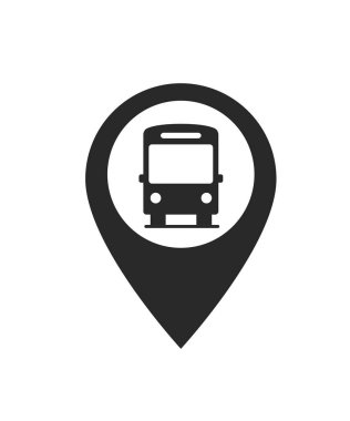 Otobüs durağı harita iğnesi. Otobüs durağının lokasyon şifresi. Uygulamalar ve web siteleri için GPS veri yolu konumu simgesi