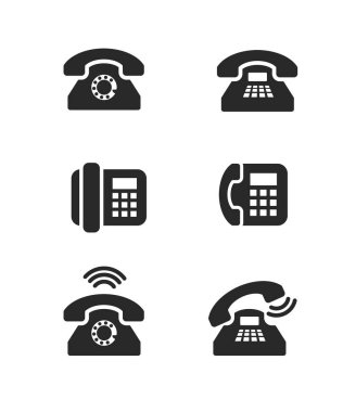 Beyaz arkaplan resimlerinde eski telefon siyah simgesi