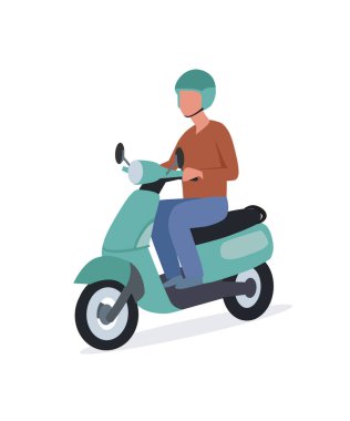 Miğfer desenli resimli scooterlı genç adam.