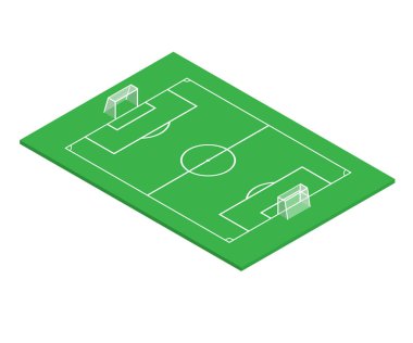 Yeşil çimen futbol sahası. Beyaz arkaplanda izole edilmiş futbol sahası görüntüsü