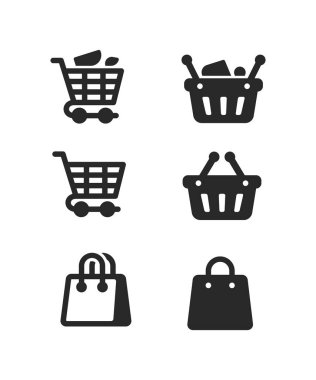 Alışveriş arabalarının ve sepetlerin basit simgeleri