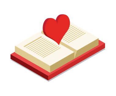 Beyaz zemin üzerinde kırmızı kadife kalp olan kitap