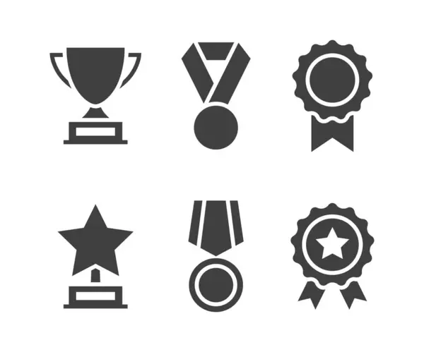 Vektör siyah kupa ve ödül simgeleri stok illüstrasyonunu ayarladı