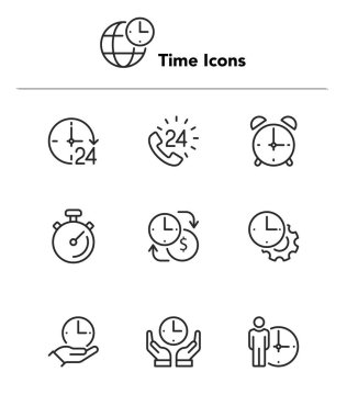 Zaman ve Saat - Satır Simgesi Vektör Stok Resimlendirmesi