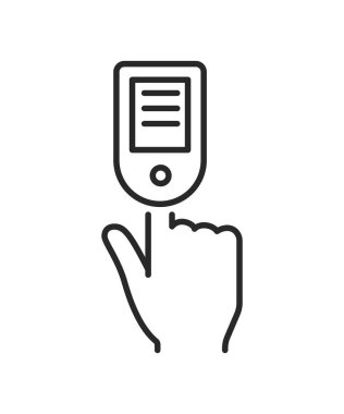 Fingertip pulse oximeter linear icon. Finger clip blood pressure monitor. Blood sugar test. Glucometer. Thin line illustration. stock illustration