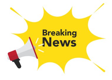 Flaş haber: Megafon geçmişi. Yeni bilgi yayın afişi. Hoparlör gazete posteri.