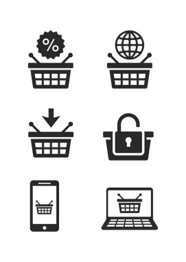 Beyaz arkaplan resimlerinde çevrimiçi alışveriş simgeleri