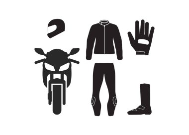 Bisiklet koruma simgesi. Motosiklet, motosiklet yarışı ve yedek parça vektör simgeleri stok illüstrasyonu