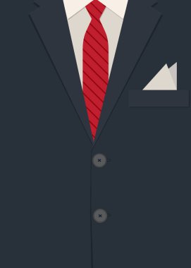 Bir erkek takım elbisesinin parçası. Kırmızı Kravatlı Erkek Takımının Düz Vektör İllüstrasyonu