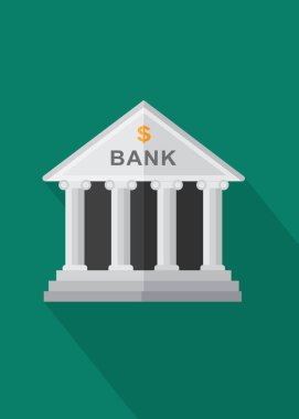 Banka binası resimlerinin düz simgesi