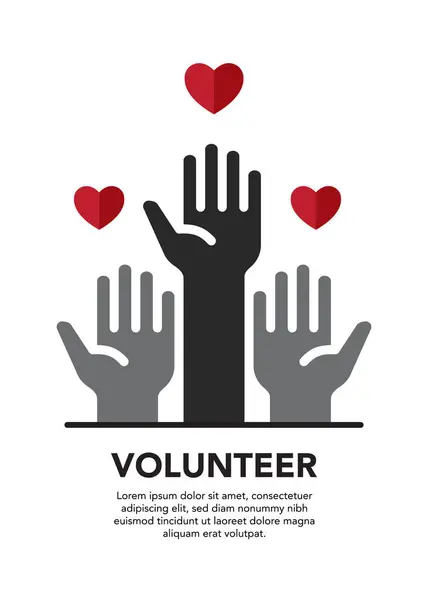 Gönüllüler grubu sevgi dolu bir şekilde el kaldırdı. Vektör çizimi. Hisse Çizimi