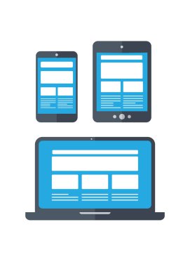 Düz yanıtlı web geliştirme vektör illüstrasyon aygıtı simgeleri stok illüstrasyonu