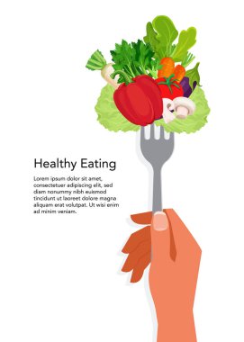 Çatal desenli resimdeki sebzeler. Sağlıklı beslenme konsepti. vektör illüstrasyonu