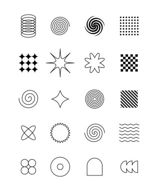 Vahşilik şekilleri, minimalist geometrik elementler, soyut Bauhaus formları. Vektör illüstrasyon hisse çizimi