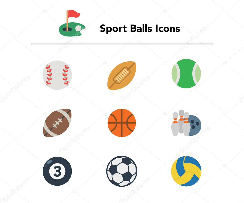 Sport Balls Set Vector. Round Sport Equipment. Game Classic Balls. Gaming Icons. Soccer, Rugby, Baseball, Basketball Tennis Puck Volleyball Illustration