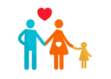 Aile planlama ikonu. Karı koca çocuk büyütüyor. Mutlu bir kızı olan anne ve babayı sevmek. Sağlıklı bir eş ilişkisi. hisse illüstrasyonu