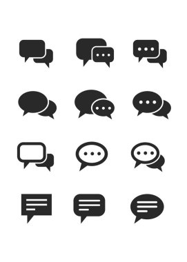 Konuşma balonu simgeleri. Konuşma balonu seti, iletişim, konuşma ve diyalog simgeleri. hisse illüstrasyonu