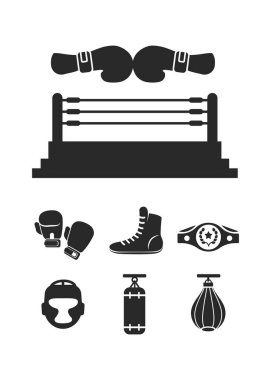 Boks ekipmanı tasarım elemanları sermaye çizimi. Vektör İllüstrasyonu.