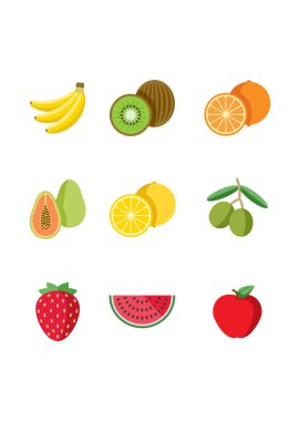 Meyveler Düz Tasarım Simgesi Stok resimlemesini Ayarlar