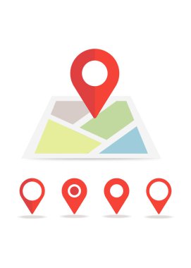 Kırmızı iğne işaretleyicili konum haritası simgesi, yön, etiket, işaret, işaret, seyahat kılavuzu veya kılavuzu. vektör illüstrasyon stoku illüstrasyonu