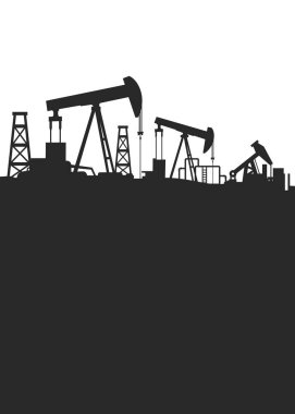 Beyaz arka planda siyah yağ pompası silueti. Petrol endüstrisi. Web, bilgi grafikleri veya arayüz tasarımı için vektör şablonu. Petrol ve doğalgaz pazarı. Enerji sektörü ve çevresel sorunlar stok illüstrasyonu