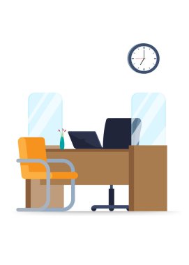 Ofis iç mimarisi, mobilya dizüstü bilgisayarı ve sandalye stok çizimi.