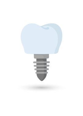 Diş implantasyonu, diş restorasyonu, beyaz arka planda ikon. Vektör illüstrasyon hisse çizimi