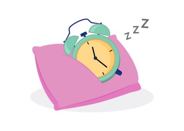 İçinde Uyuyan Alarm Saat çizelgesi olan yastık.