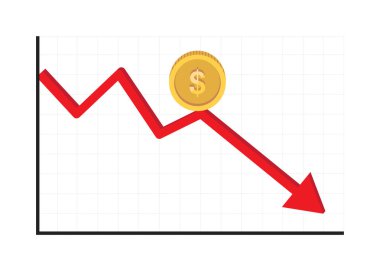 Amerikan para birimi konsepti hisse senedi illüstrasyonu için kırmızı grafiğe dolar düşüyor