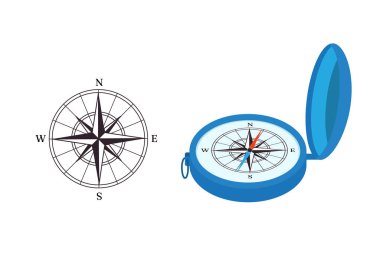 Beyaz arkaplanda izole edilmiş pusula temsili. Stok illüstrasyonu