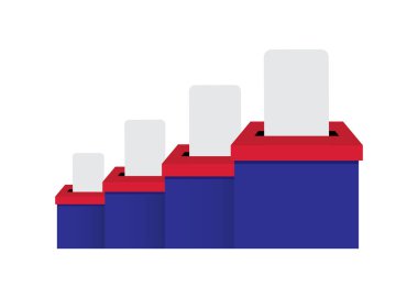 Artan oylama sonuçları hisse senedi illüstrasyonu. Oy sandığı simgesi. Seçim ve Sosyal Anket. Hisse Çizimi: