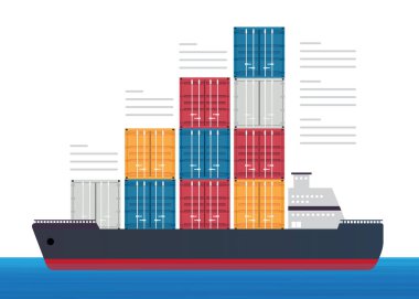 Deniz taşımacılığıyla ithalat ve ihracat. Uluslararası lojistik, kargo teslimatı. Küresel ticaret Okyanus Taşımacılığı. İş adamı dünya çapında mal ve hizmet satıyor. Stok illüstrasyonu.