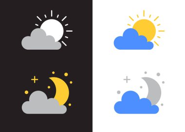 Güneş, yarım ay ve bulut desenli Gündüz ve Gece Gökyüzü