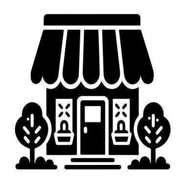 Beyaz arkaplan ile dükkan simgesi siluet vektör biçimi